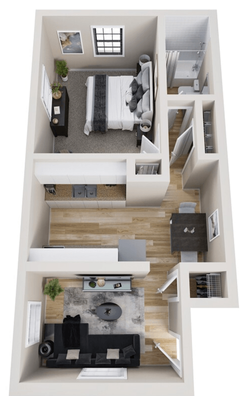 the view of the living room from the upstairs of the house