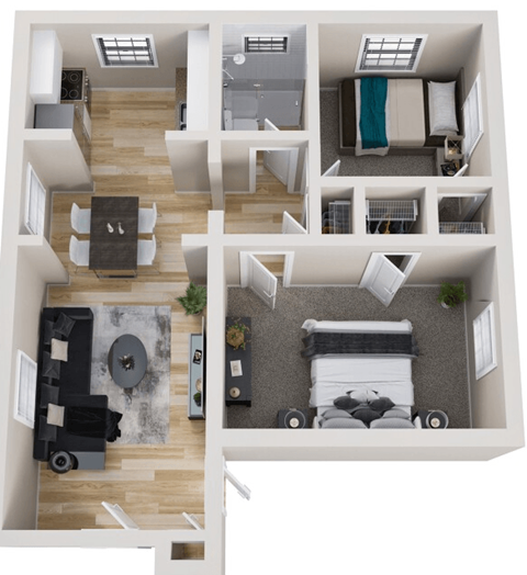 a 3d rendering of the floor plan of a bedroom