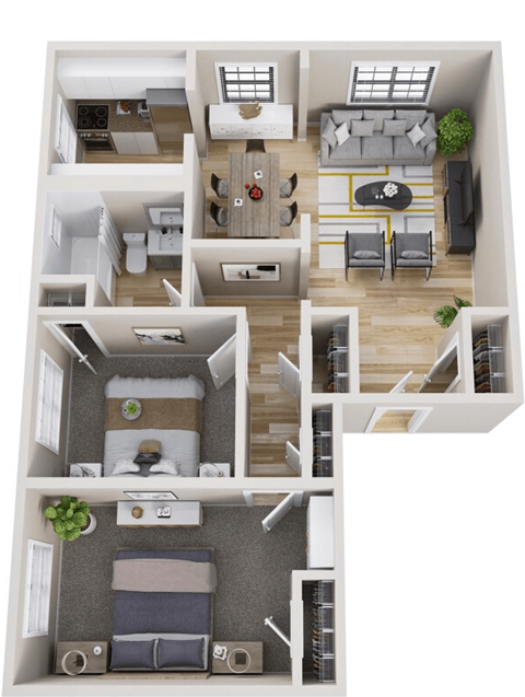 a 3d drawing of the floor plan of a house