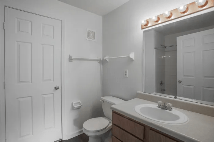 Bathroom With Extra Storage Space at Waterfront Pointe, Indianapolis, IN, 46214