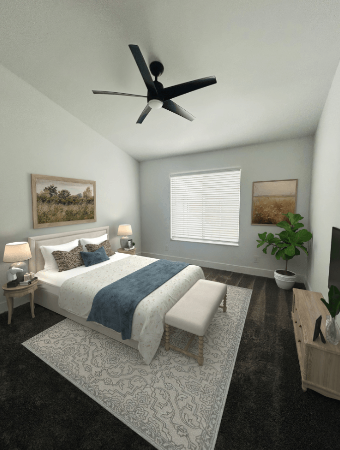 a bedroom with a bed and a ceiling fan at Ivy Hills Living Spaces, Cincinnati, OH, 45244