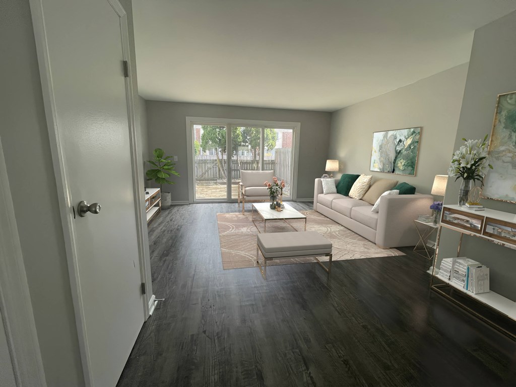 a living room with a couch and a table