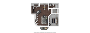 A floor plan of a house with a kitchen, living room, and two bedrooms.