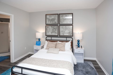 Bedroom with a large bed at Meridian Court South, Indianapolis, Indiana