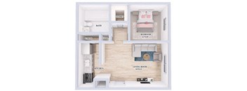 a floor plan with a bedroom and a living room