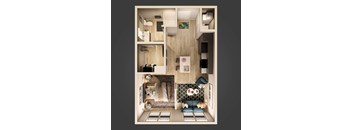 a 3d floor plan of a bedroom with a living room