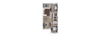 DuMonde1 Two Bedroom One Bathroom Floorplan at A62 Apartments, Indianapolis, IN