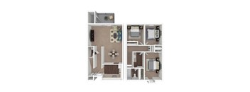 Daulphin Three Bedroom 1.5 Bathroom Floorplan at A62 Apartments, Indianapolis