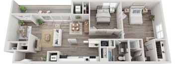 The Crown Two Bedroom Two Bathroom Floorplan at Fountain Parc Apartments, Indianapolis, 46220