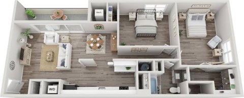 The Dubai Two Bedroom 1.5 Bathroom Floorplan at Fountain Parc Apartments, Indiana