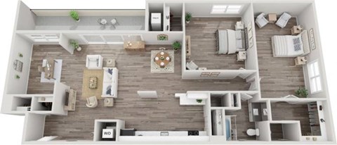 The Geneva Two Bedroom 1.5 Bathroom Floorplan at Fountain Parc Apartments, Indiana 46220