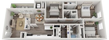 The Lotte Three Bedroom Two Bathroom Floorplan at Fountain Parc Apartments, Indianapolis, Indiana