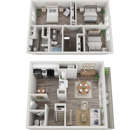 The Nations Three Bedroom 2.5 Bathroom Floorplan at Fountain Parc Apartments, Indiana