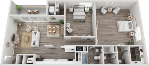 The Paris Two Bedroom Two Bathroom Floorplan at Fountain Parc Apartments, Indianapolis, IN