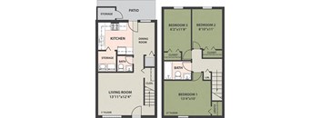 A floor plan of a two-story home with labeled rooms and dimensions.