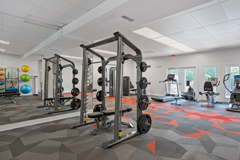 Fitness center with power racks and cardio equipment at Wrights Point* Apartments, Ft Wright, 41011