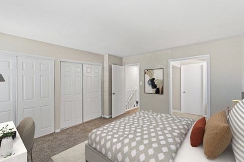 a bedroom with white closets and white doors and a bed at Merrick Place, Lexington, KY, 40502