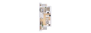 1 bed 1 bath floorplan at Waterfront Pointe, Indianapolis, IN