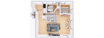 a floor plan of a house with a bedroom and a living room
