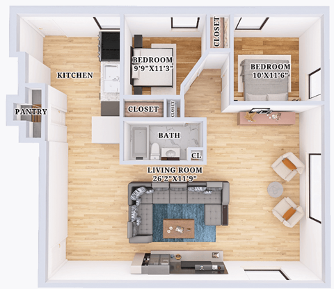 a floor plan of a house with a bedroom and a living room