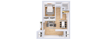 a floor plan of a house with a bedroom and a living room