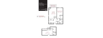 A floor plan for a living space with a bedroom and a loft.