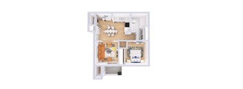 a stylized floor plan of a house with a bedroom and a living room