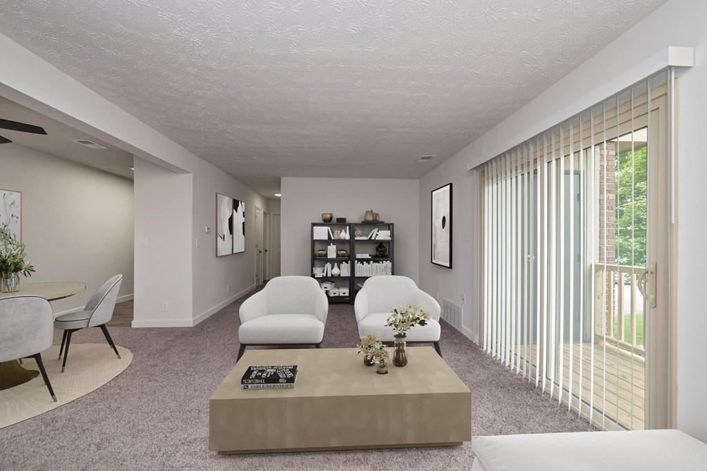 Living Room With Expansive Window at Millcroft Apartments and Townhomes, Ohio, 45150