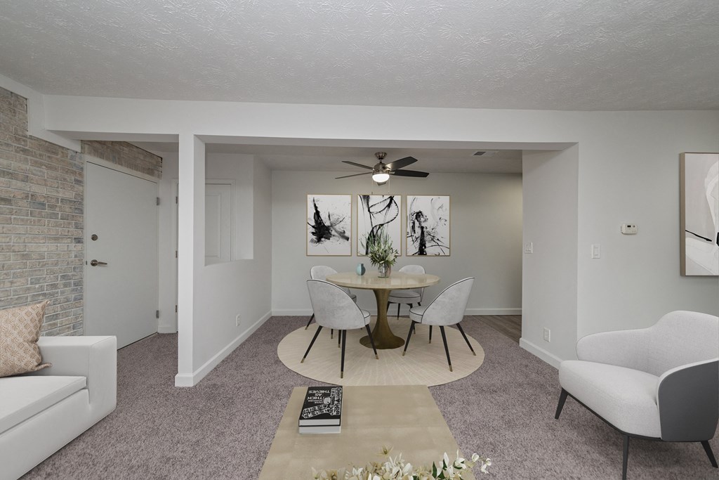 Living Room With Dining View at Millcroft Apartments and Townhomes, Milford, OH, 45150
