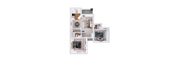 a floor plan of a house with a bedroom and a living room