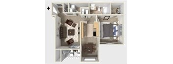 A dollhouse living room with a couch, coffee table, and television.