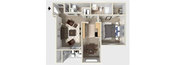 A dollhouse living room with a couch, coffee table, and television.
