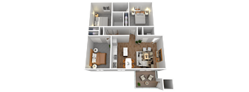 a 3d floor plan of a 1 bedroom apartment