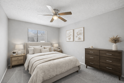 Large bed in bedroom at Timbercreek Apts, Columbus Ohio