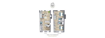 A floor plan of a two-story apartment named "The Wyndot" with a total of 1036 square feet.