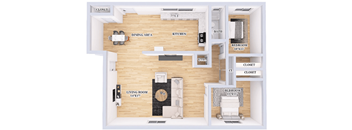 a floor plan of a room with a bedroom and a living room