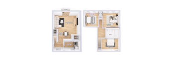 two floor plans of a house with a wood floor