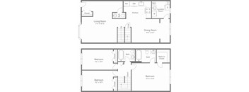 A black and white image of a floor plan for a two bedroom apartment.