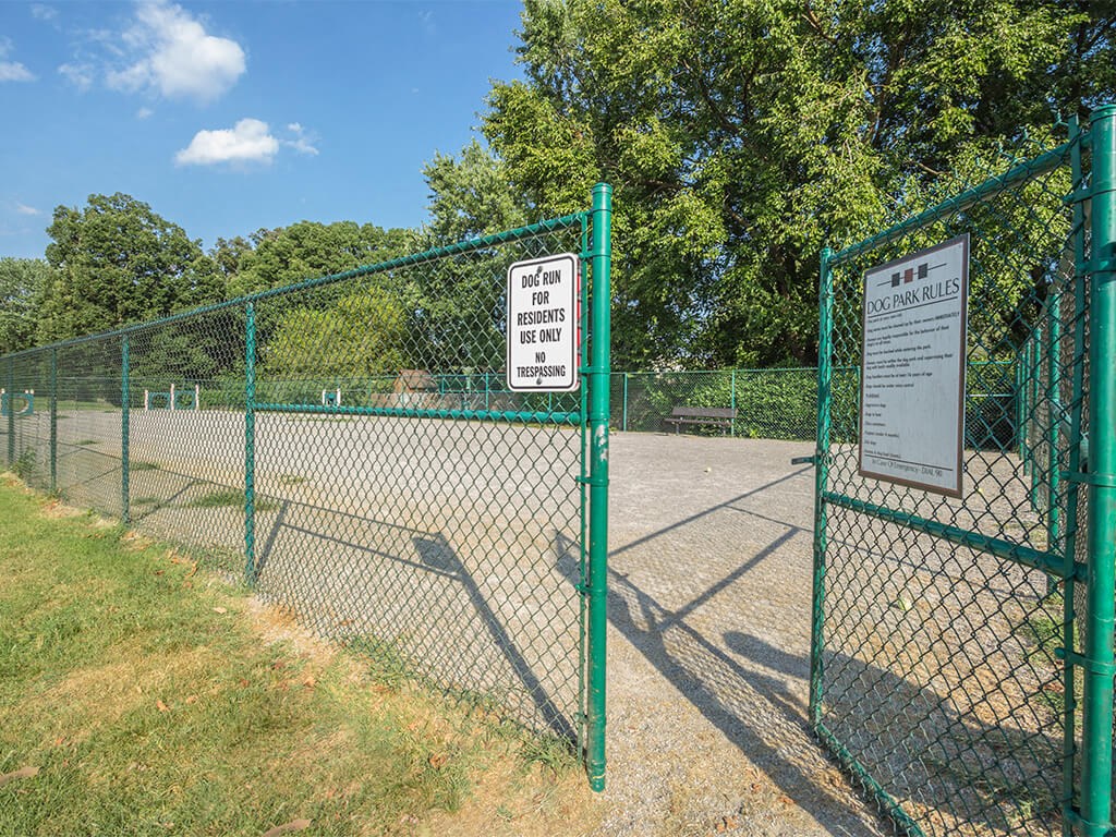 Dog run with gated entrance at Rose Hill Apartments, Alexandria, VA
