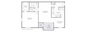 The Cedar - One Bedroom One Bath Floor Plan at Stuart Woods, Herndon, VA, 20170