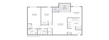 The Elm - Two Bedroom Two Bath Floor Plan at Stuart Woods, Herndon