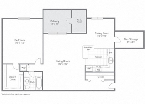 Apartment unit with balcony and large bedroom area at Tysons Glen Apartments and Townhomes, Virginia