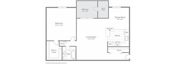 Apartment floor plan view with large one bedroom at Tysons Glen Apartments and Townhomes, Falls Church, Virginia