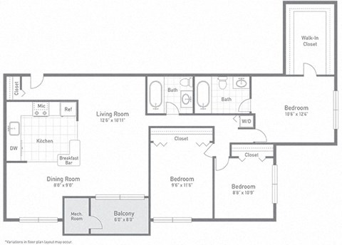 Large apartment floor plan for families at Tysons Glen Apartments and Townhomes, Falls Church, Virginia