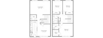 3 Bed 2.5 Bath Floor Plan at Tysons Glen Apartments and Townhomes, Virginia