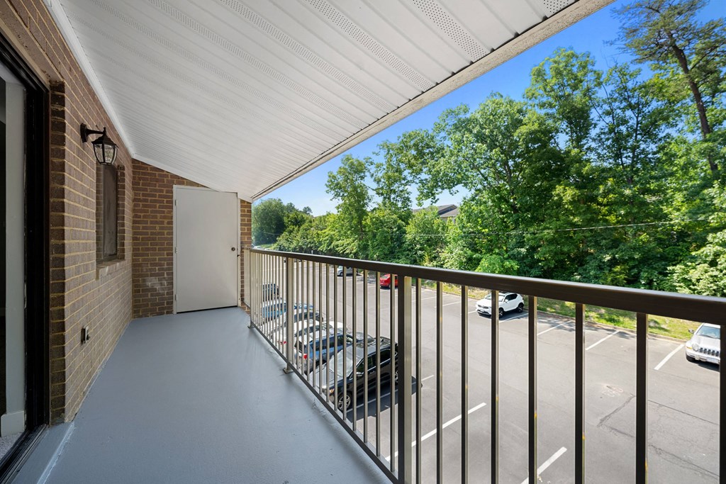 balcony and parking lot at Gainsborough Court Apartments, Fairfax, VA