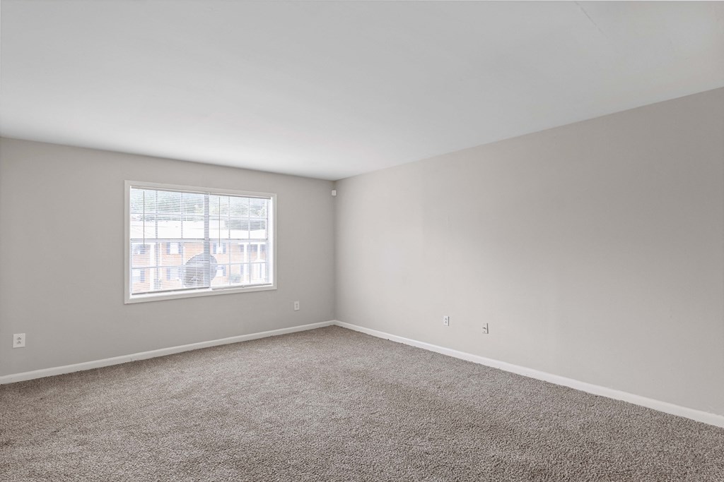 an empty room with carpet and a window