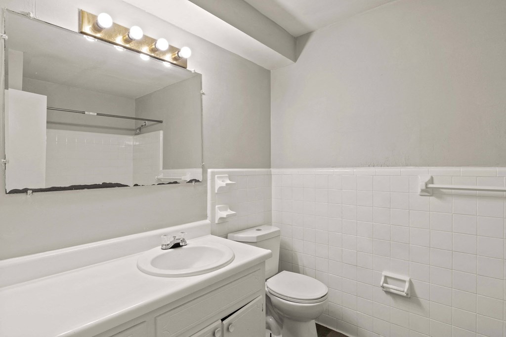 a bathroom with a sink toilet and a mirror