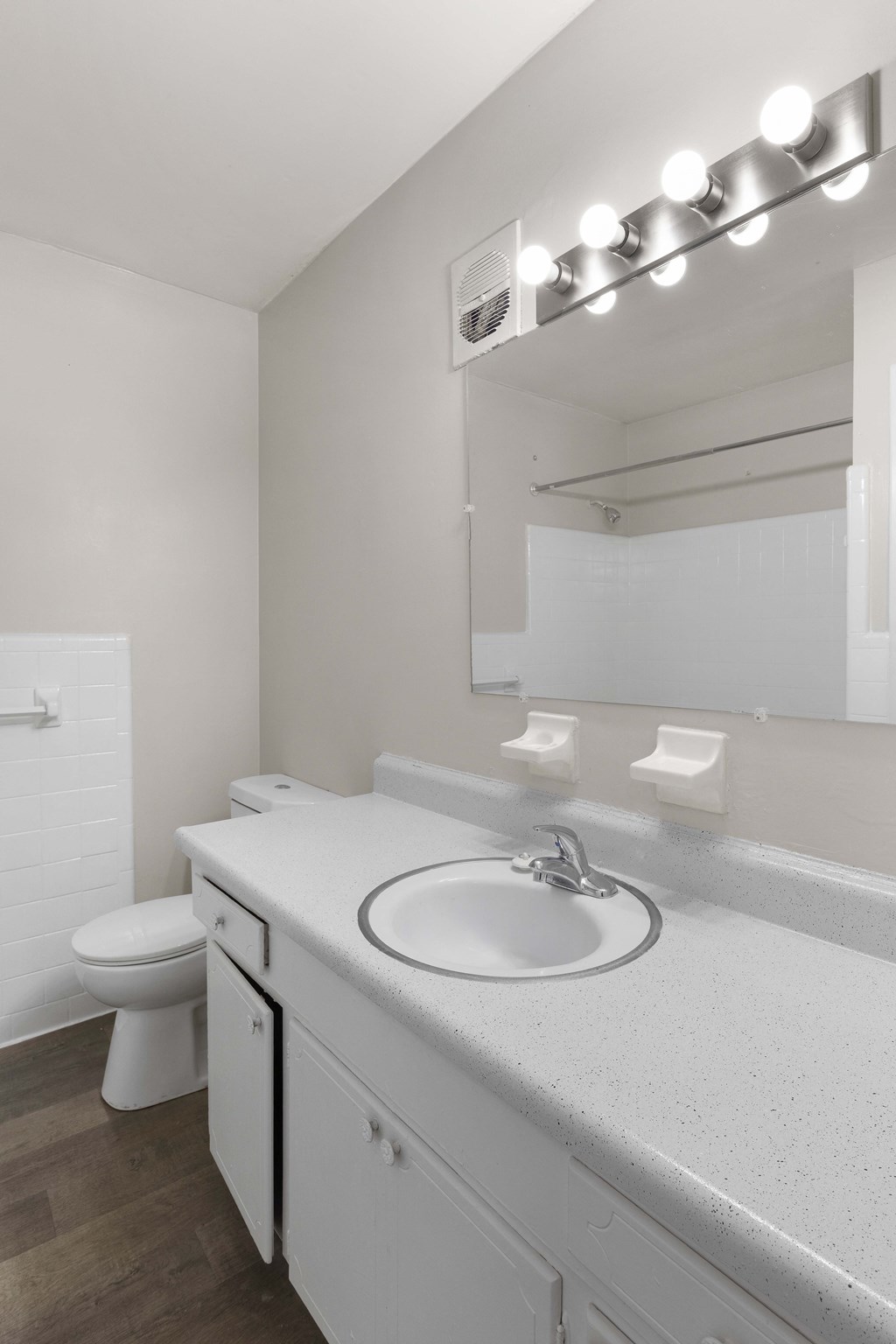 a bathroom with a sink and a mirror and a toilet