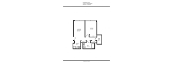A black and white image of a floor plan for a one bedroom apartment with an office
